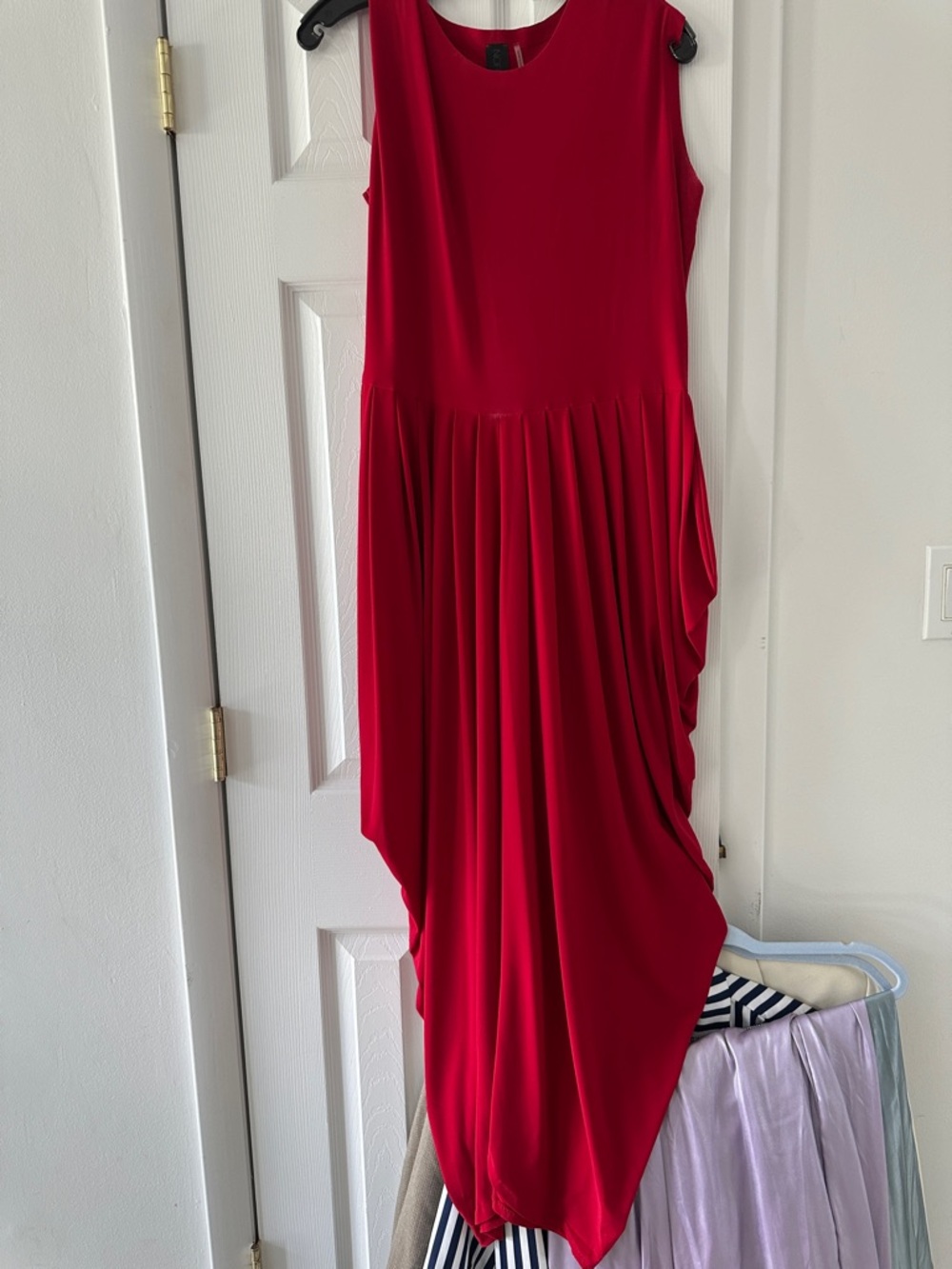 Norma Kamali Sleeveless Red Draped Maxi Dress